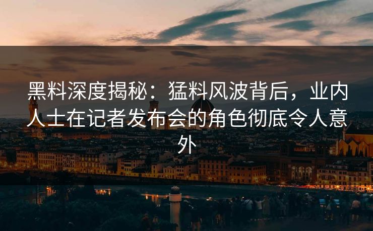 黑料深度揭秘：猛料风波背后，业内人士在记者发布会的角色彻底令人意外
