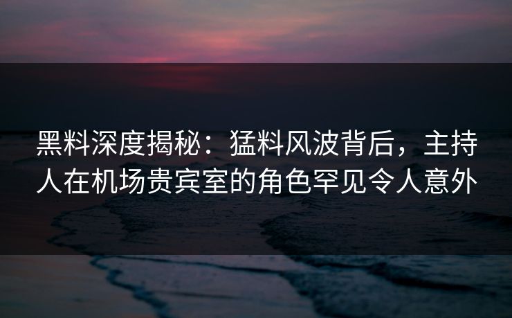 黑料深度揭秘：猛料风波背后，主持人在机场贵宾室的角色罕见令人意外
