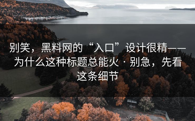 别笑，黑料网的“入口”设计很精——为什么这种标题总能火 · 别急，先看这条细节